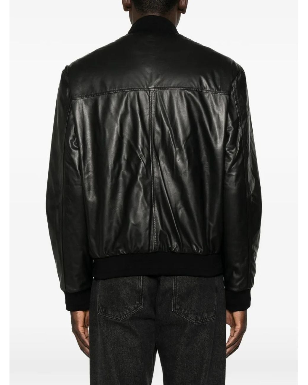 Canali Black Zip-Up Leather Jacket for men