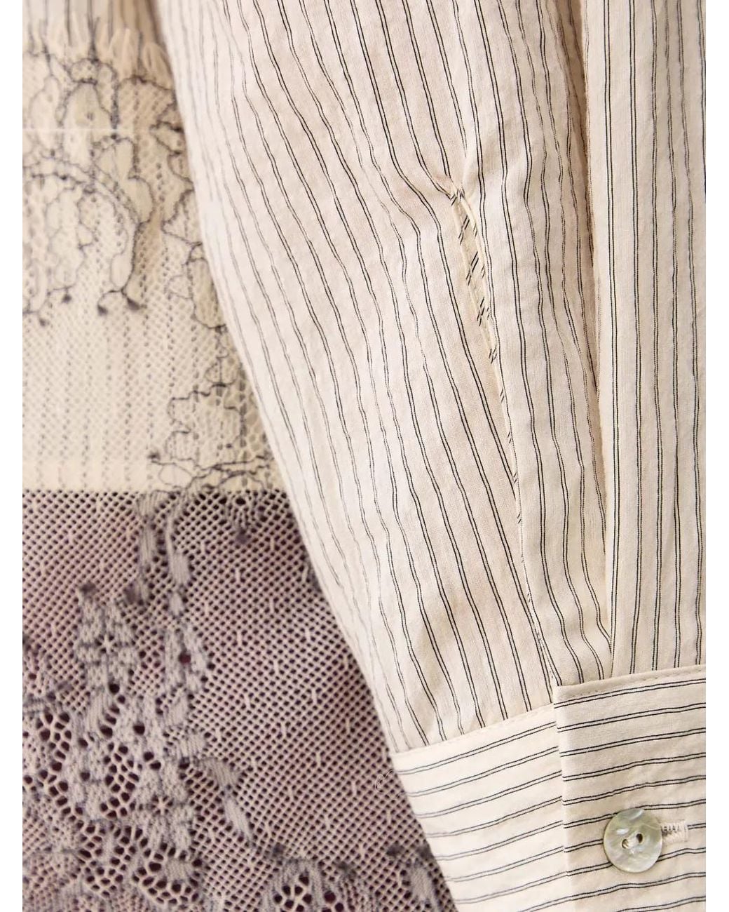Sisley Natural Lace-Trim Pinstripe Shirt