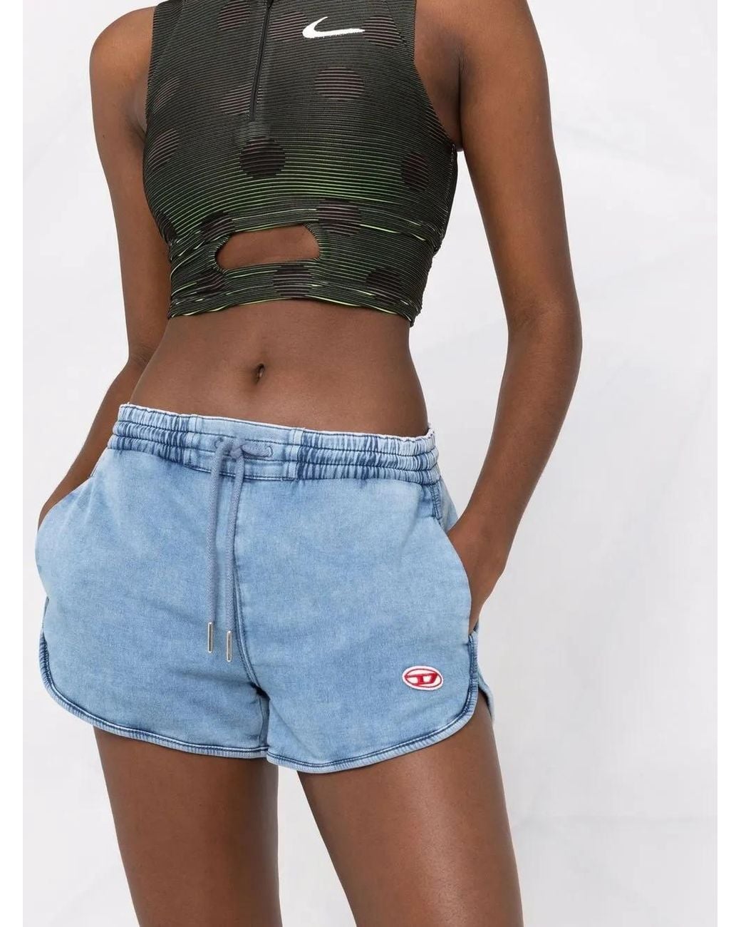 DIESEL Blue Logo Patch Drawstring Shorts