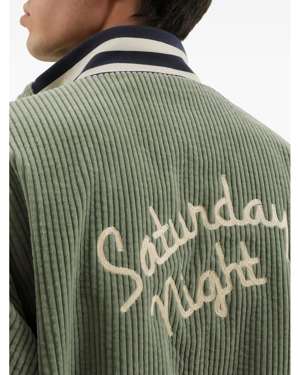 1989 STUDIO Green Corduroy Embroidered Bomber Jacket for men