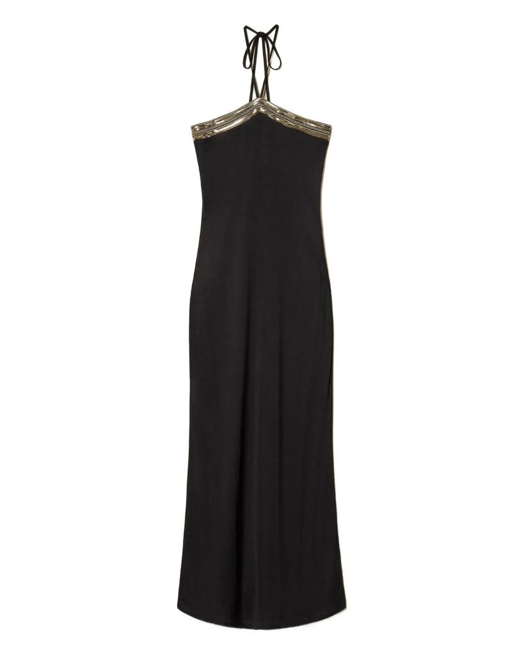 Twinset Black Long Dress With Sequin Embroidery