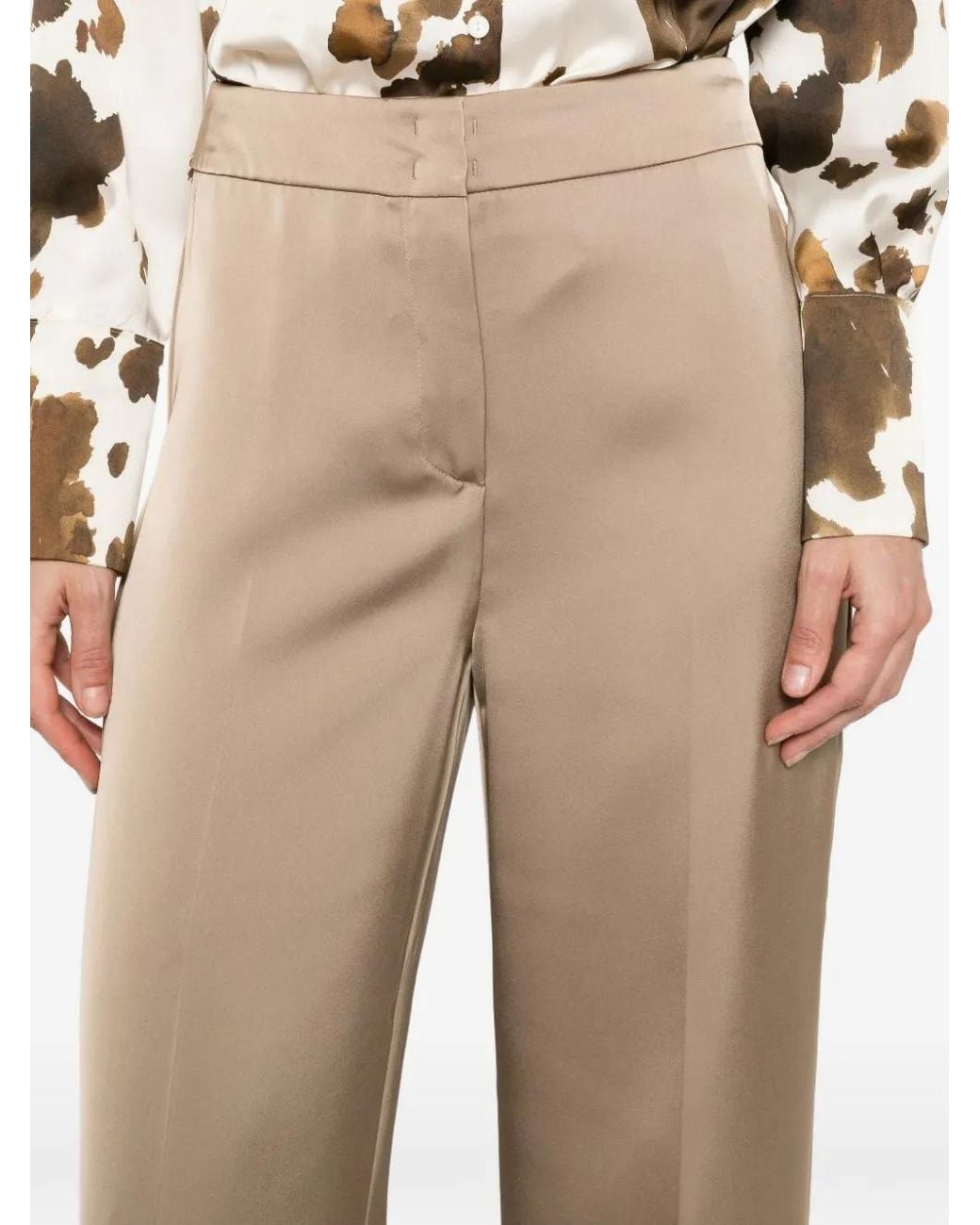 Pennyblack Natural Satin-Finish Wide-Leg Trousers