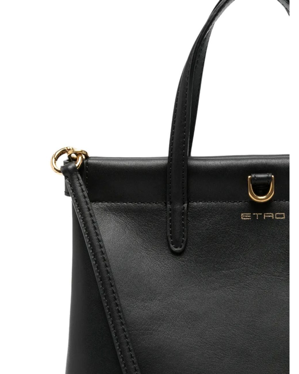 Etro Black Logo-Detail Leather Tote Bag