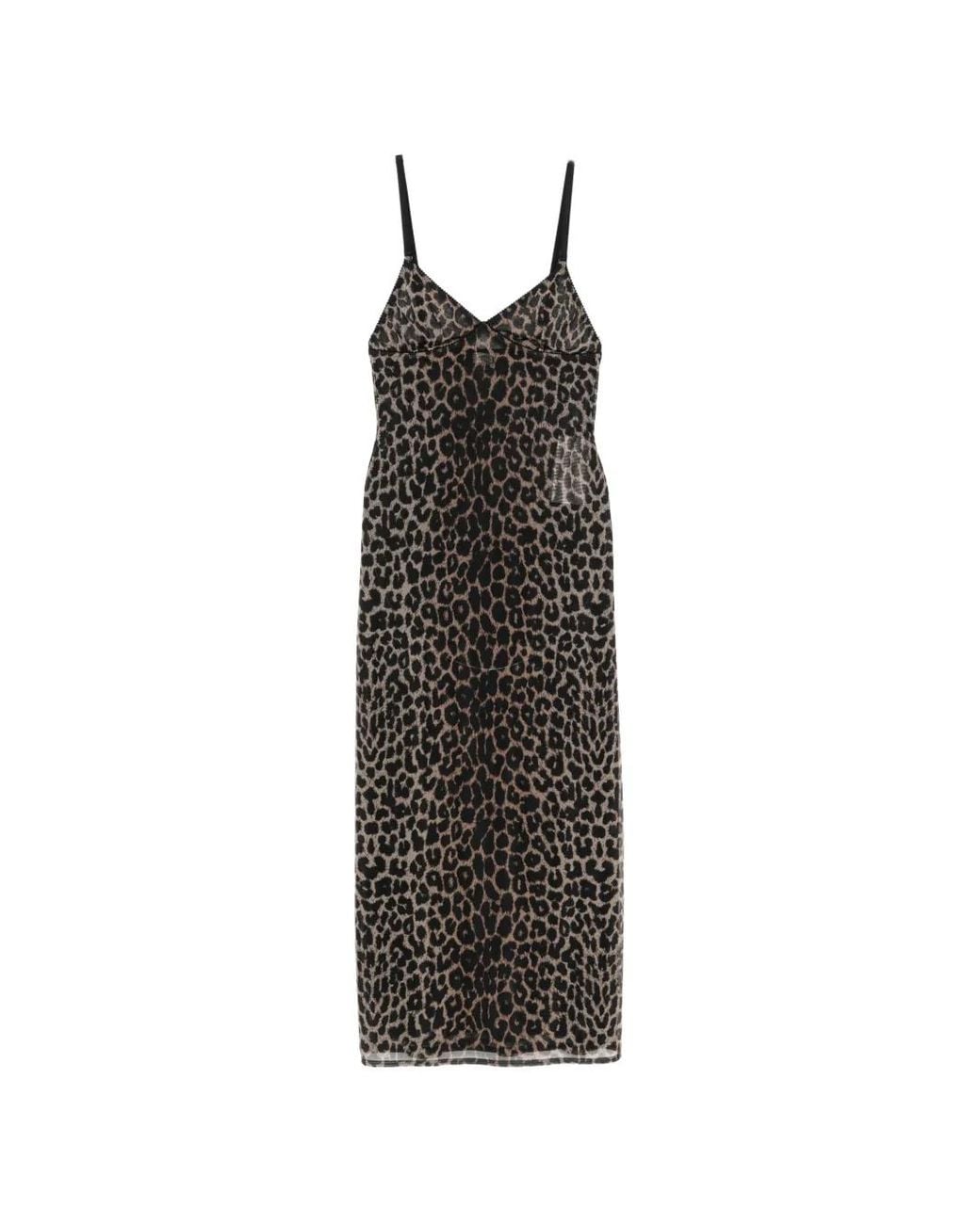 Saint Laurent Black Leopard-Print Midi Dress