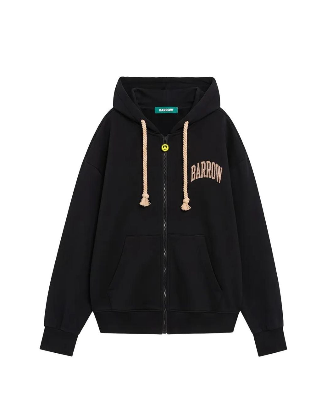 Barrow Black Logo-Print Zip-Up Hoodie