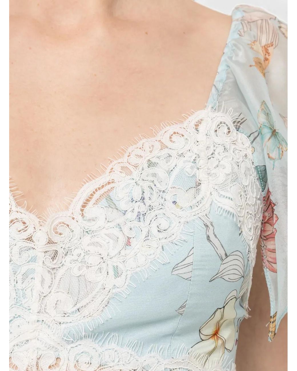 Nissa White Printed Silk Midi Dress