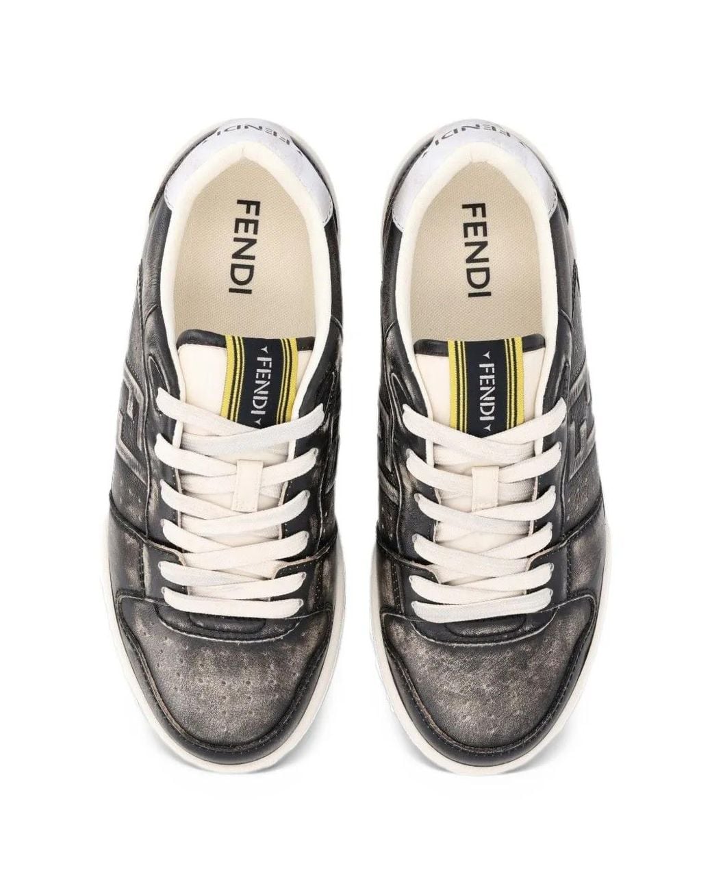 Fendi White Match Distressed-Effect Logo-Patch Sneakers for men