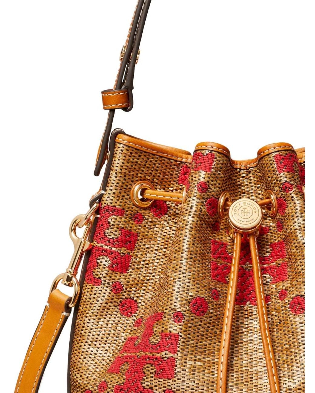 Tory Burch Brown T-Monogram Woven Bucket Bag