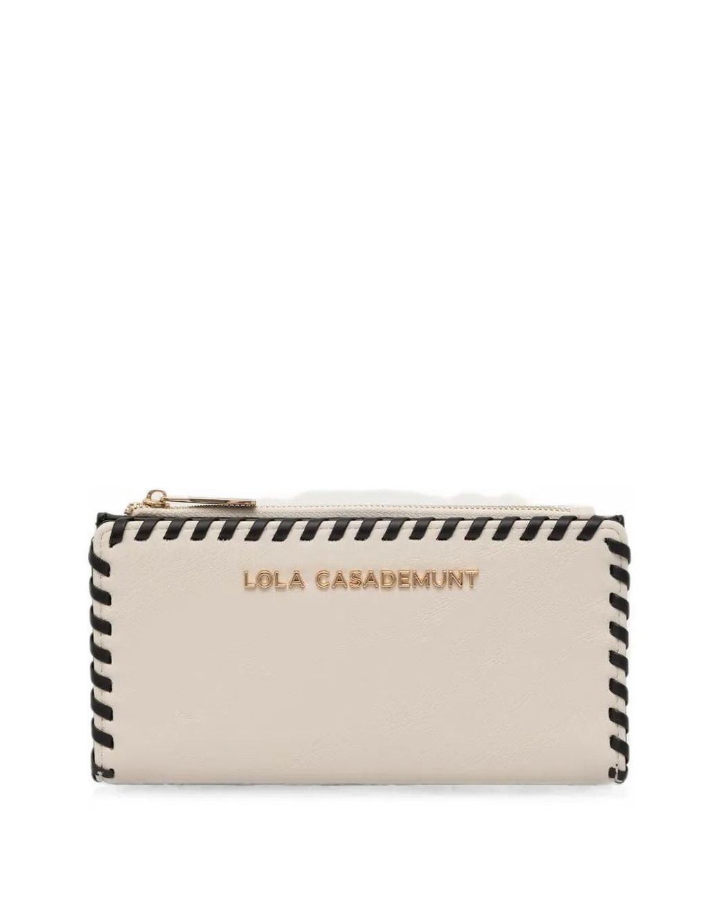 Lola Casademunt Natural Whipstitch-Trim Logo-Plaque Wallet