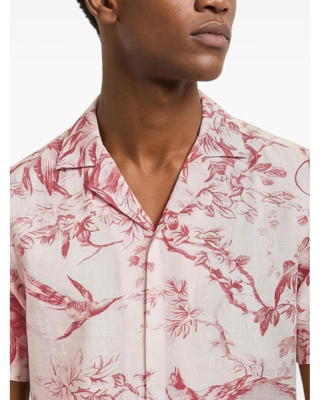 Orlebar Brown Pink Maitan Floral-Print Short-Sleeved Linen Shirt for men