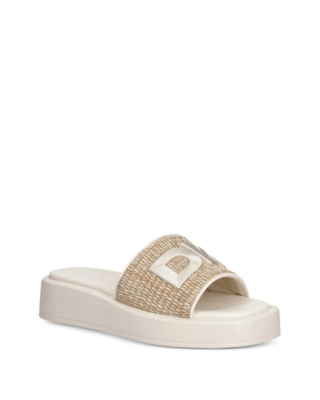 DKNY White Logo-Patch Woven Slides