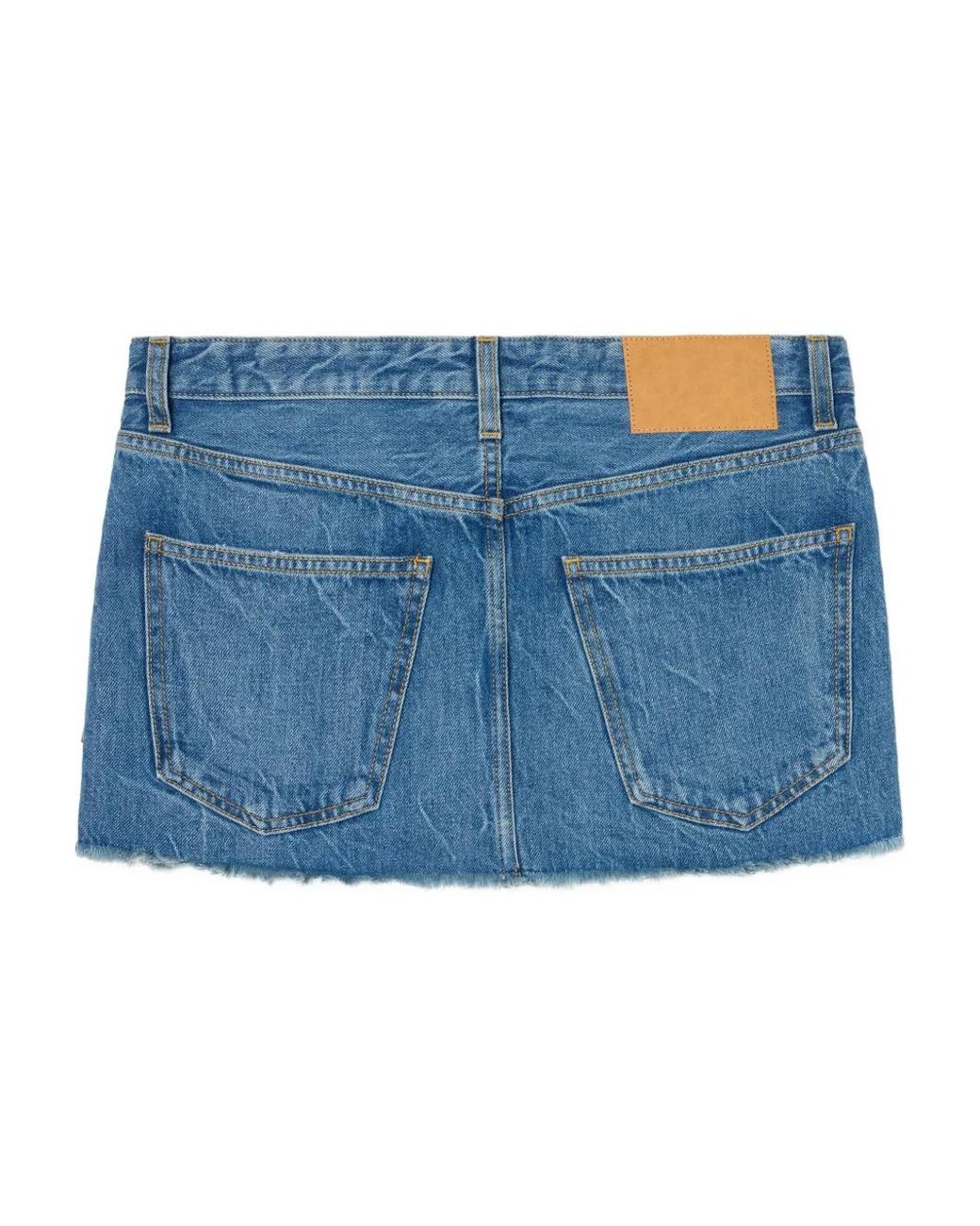Alanui Blue Fringed-Detail Mini Denim Skirt