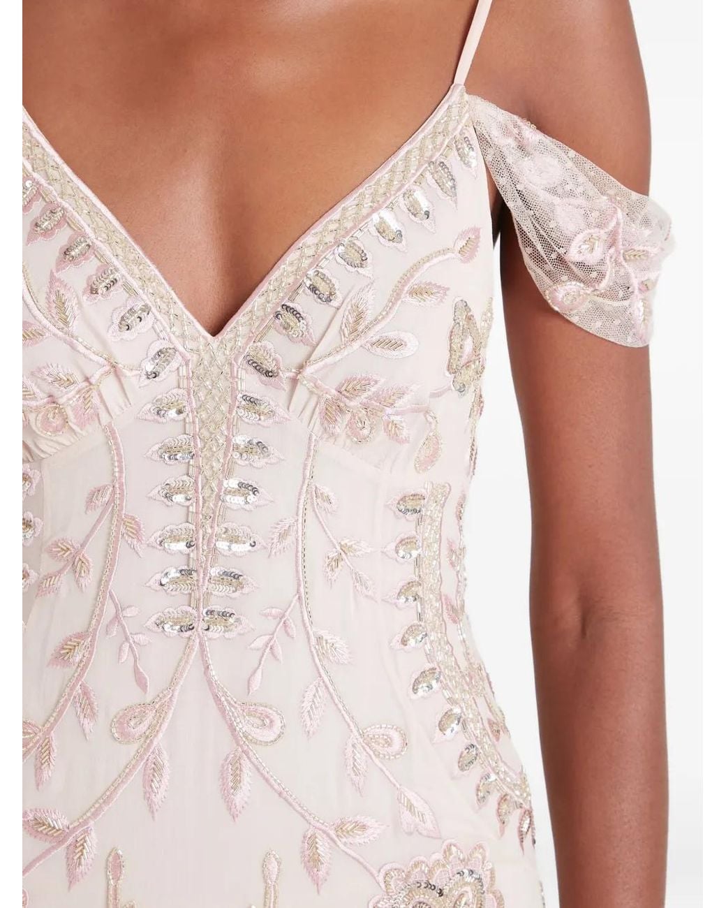 Temperley London White Lilly Embellished Off-Shoulder Gown