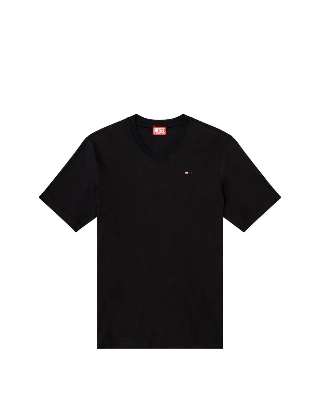 DIESEL Black V-Neck T-Shirt With Micro Logo Embroidery for men