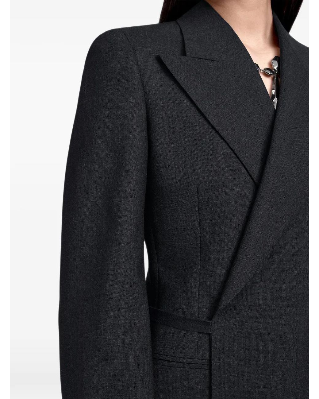 Maison Margiela Black Belted Peak-Lapel Wool Blazer