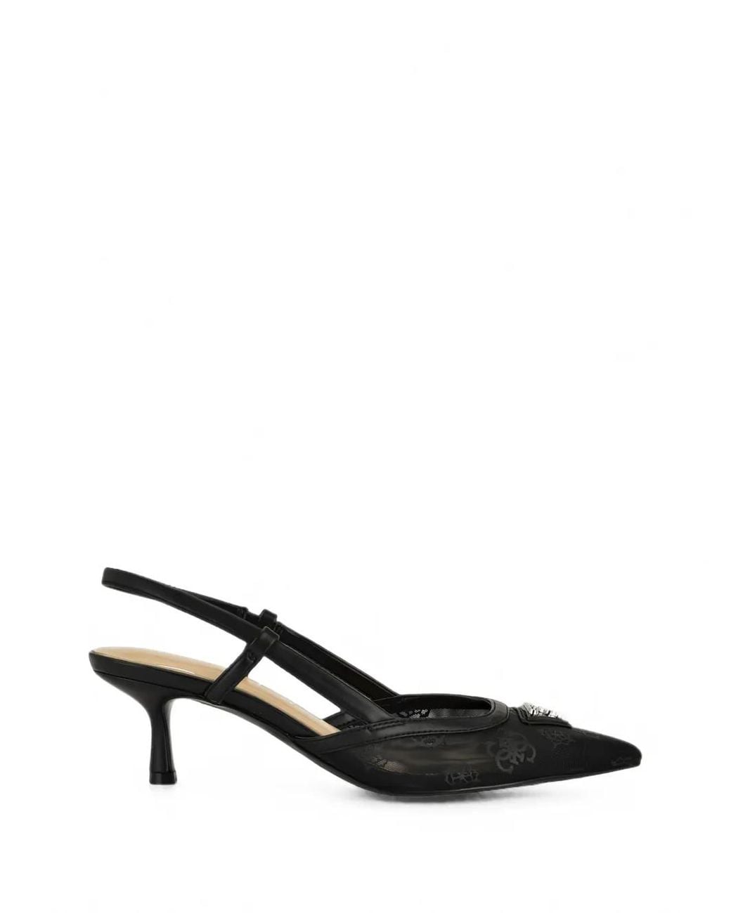 Guess Black Logo-Print Pointed-Toe Heeled Pumps