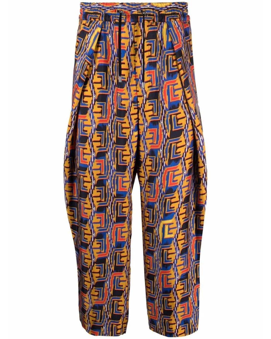Balmain Blue Graphic-Print Cropped Trousers for men