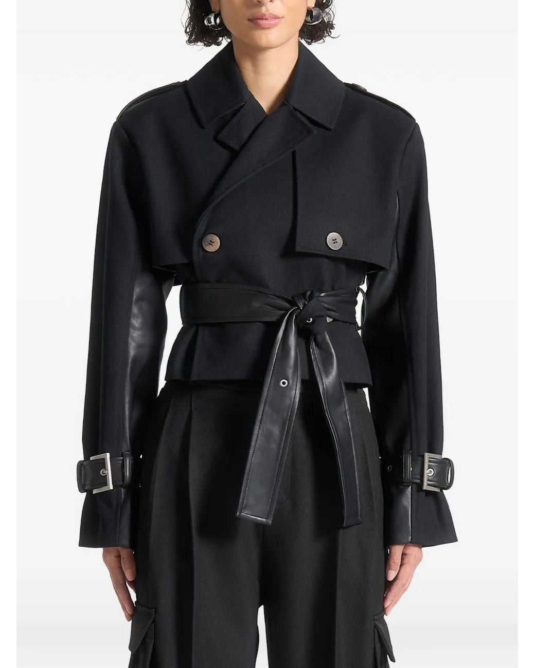 Manière De Voir Black Noemie Cropped Trench Coat With Belt