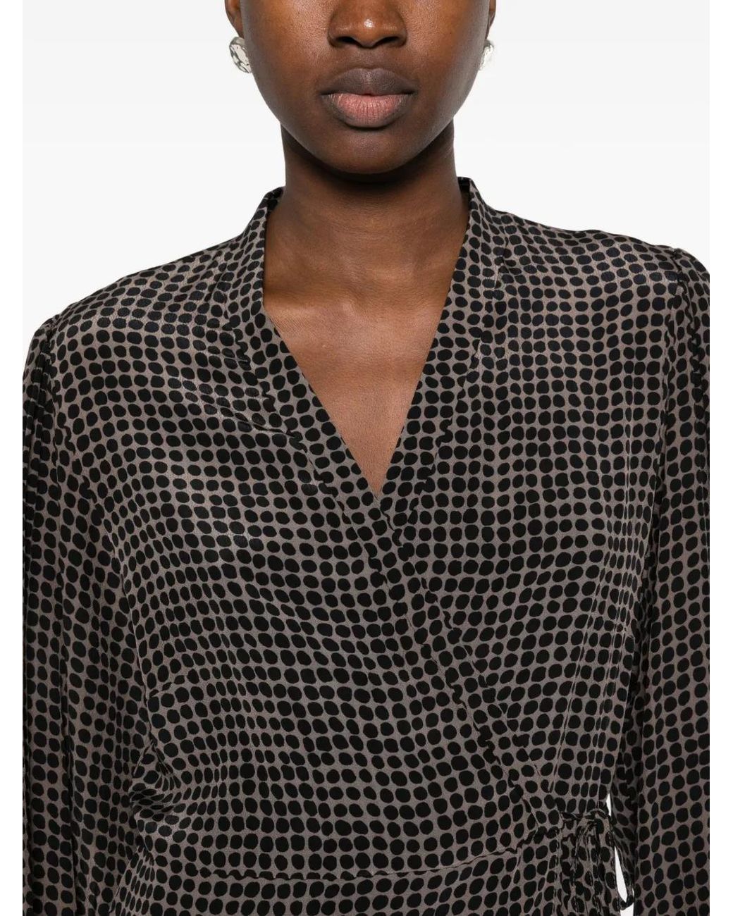 Marc O' Polo Brown Polka-Dot Wrap Midi Dress
