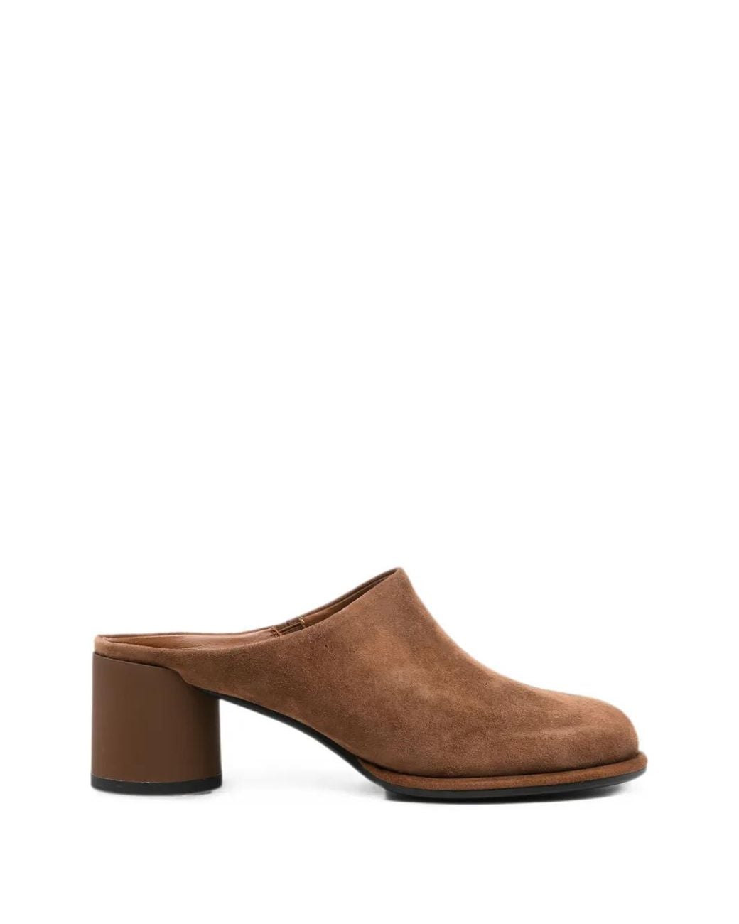 ADRIANNA FERETTI Brown Mules En Daim À Talon Épais