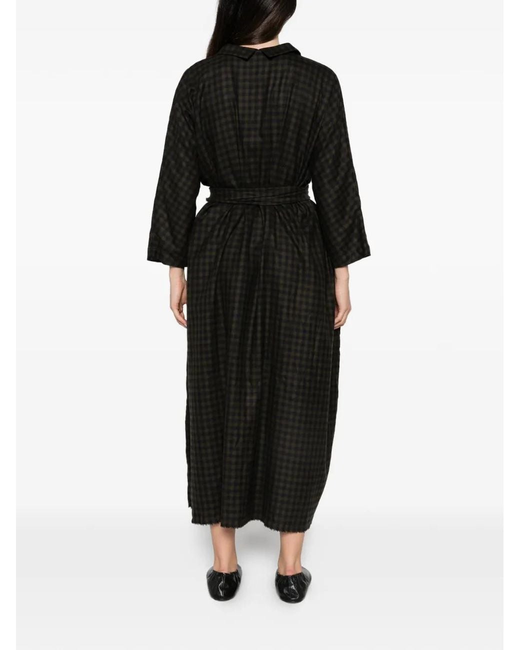Daniela Gregis Black Check-Pattern Belted Dress