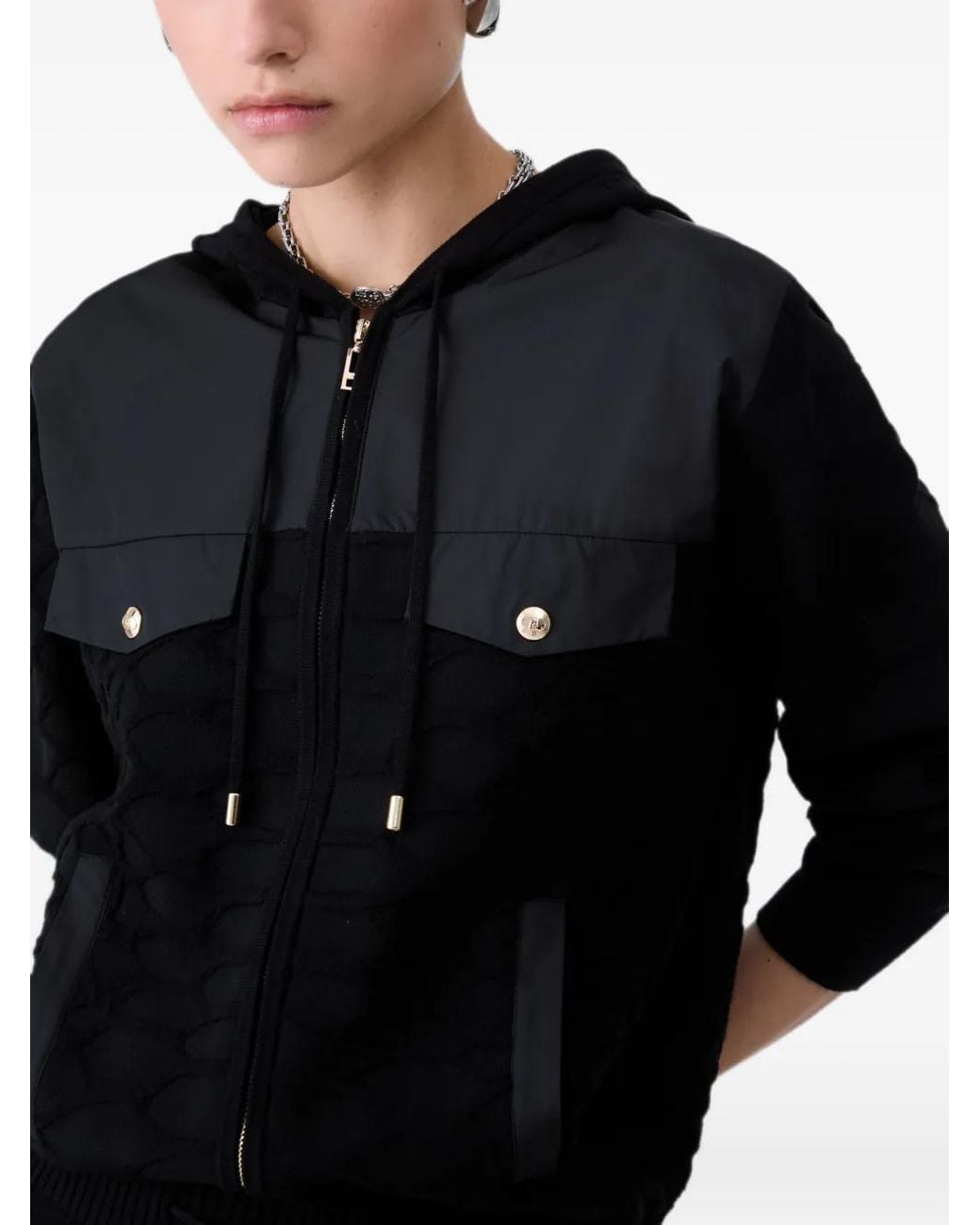 Liu Jo Black Hooded Zip-Up Sweater