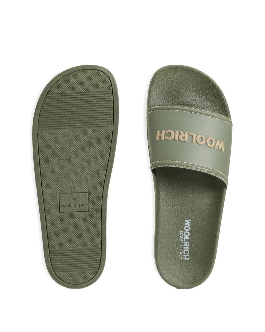 Woolrich Green Contrasting Stitching Logo Slide Sandals for men
