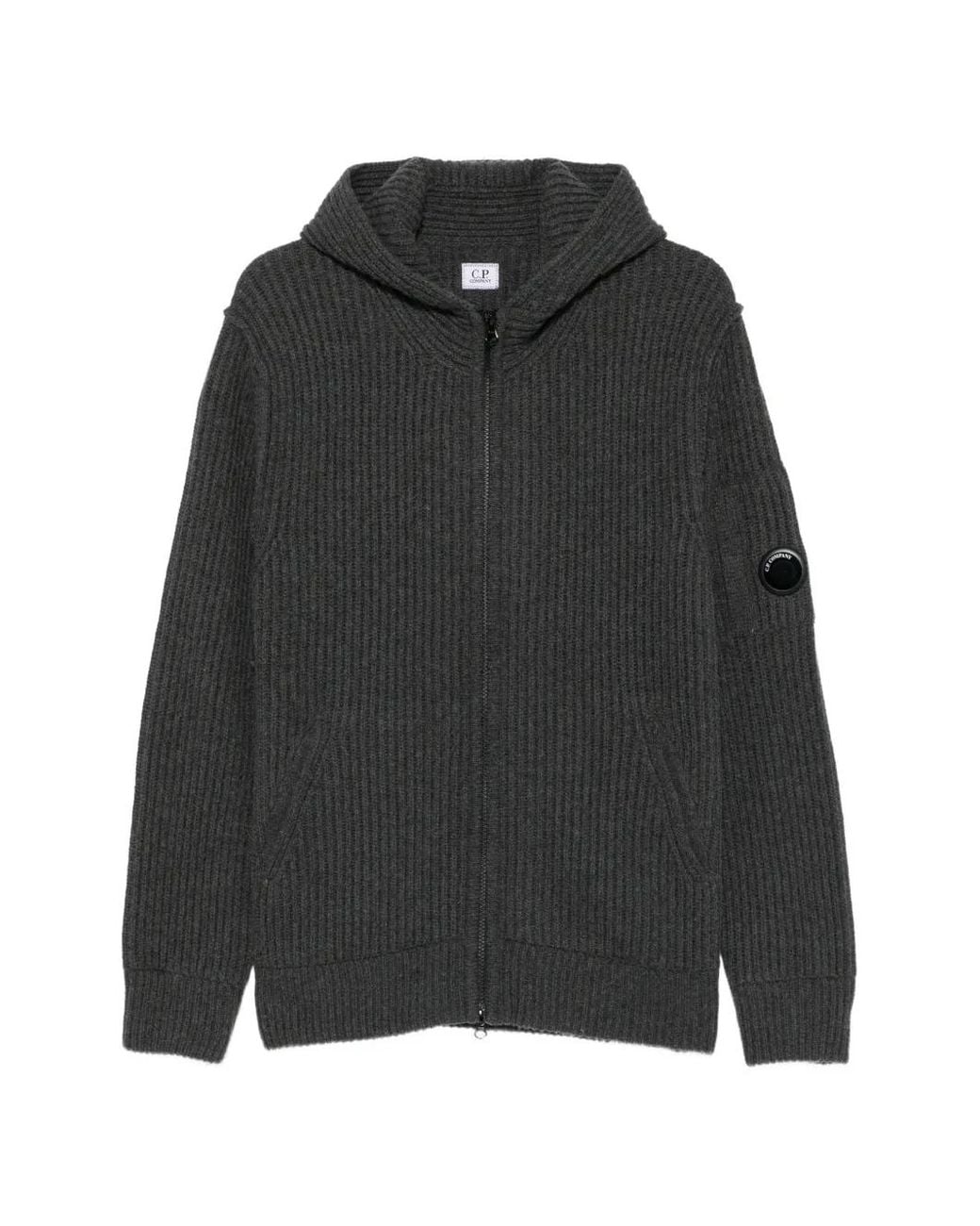 C P Company Black Ribbed-Knit Hoodie for men