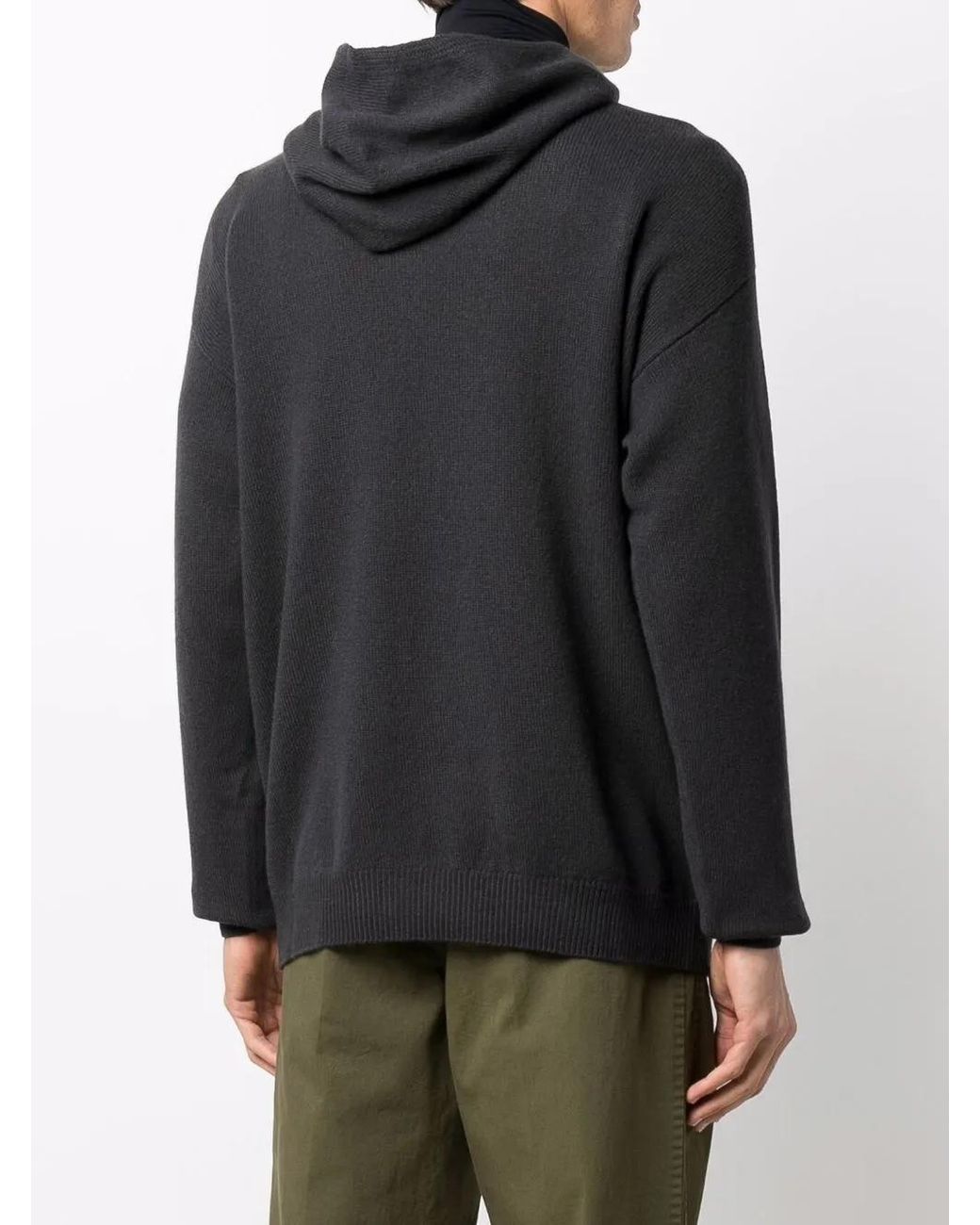 Malo Black Ribbed-Knit Hooded Sweatshirt for men
