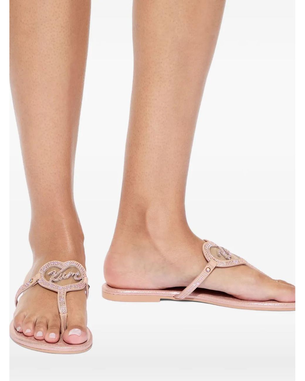 Kurt Geiger Pink Crystal Heart T-Bar Sandals