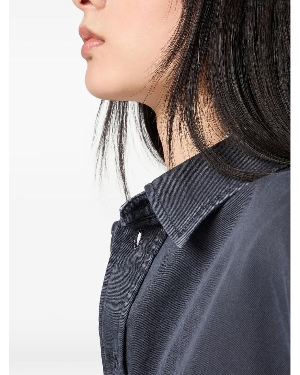 Miu Miu Blue Raw-Cut Hem Light Denim Shirt