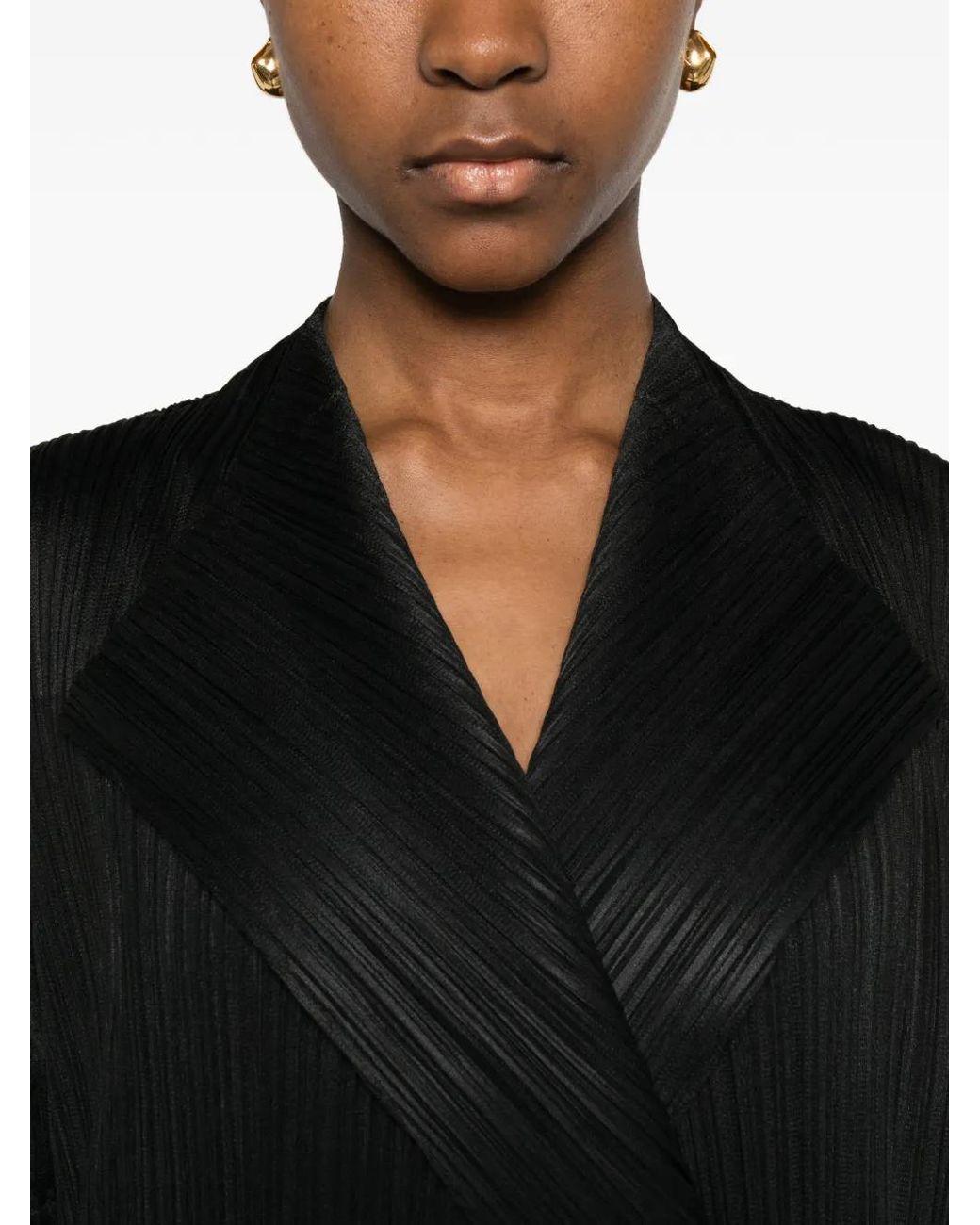 Pleats Please Issey Miyake Black Facade Pleated Coat