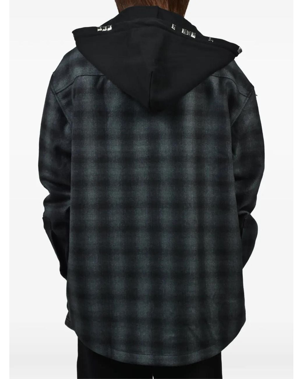 ALICE HOLLYWOOD Black Oversize Hooded Flannel Shirt Jacket for men
