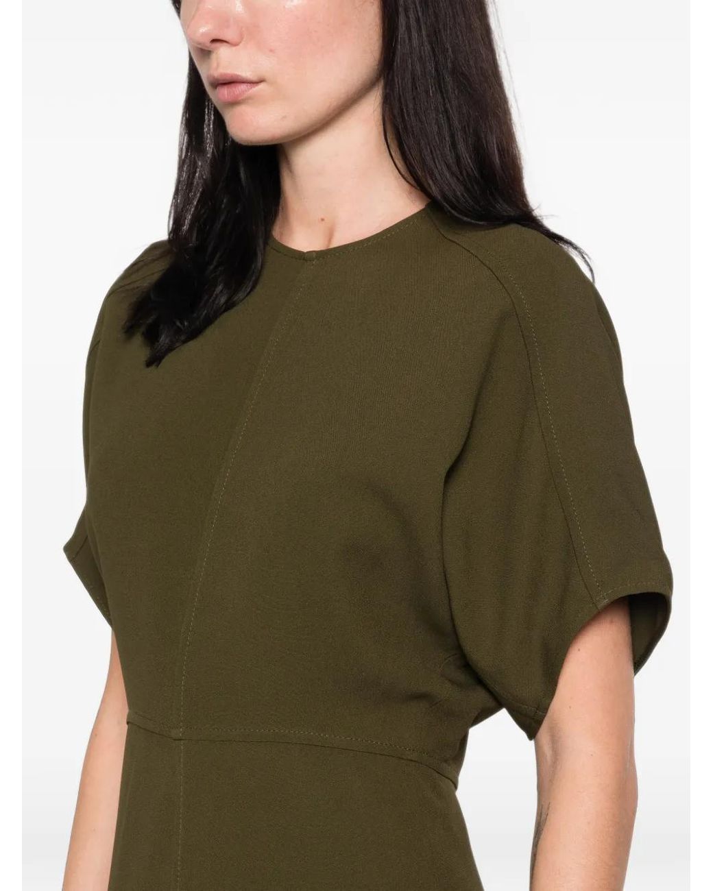 Victoria Beckham Green Eleanor Short-Sleeve Midi Dress