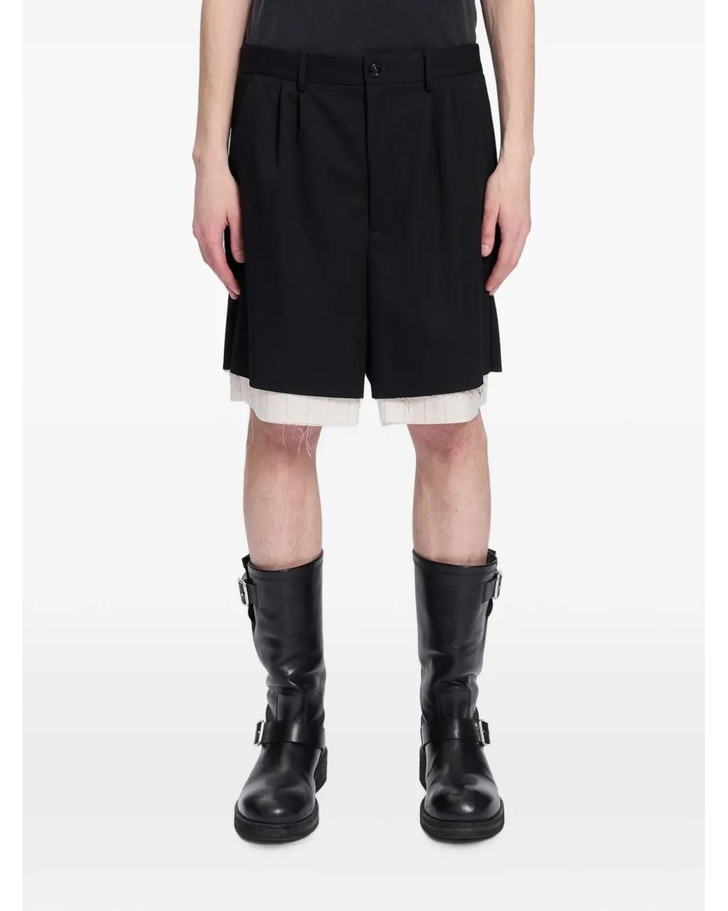Ann Demeulemeester Black Pleated Layered Shorts for men