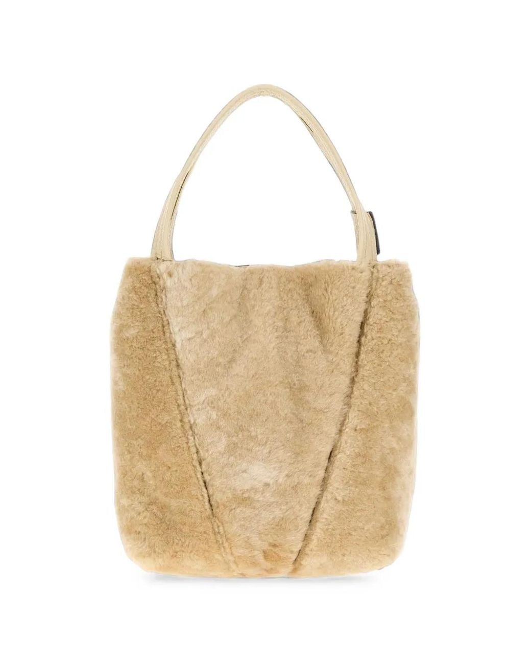 Chloé White Small Spin Shearling Tote Bag