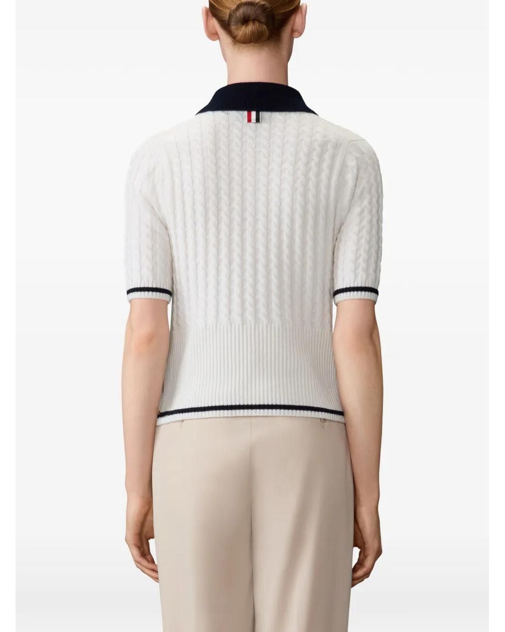 Thom Browne White Cashmere Baby Cable Stitch Polo
