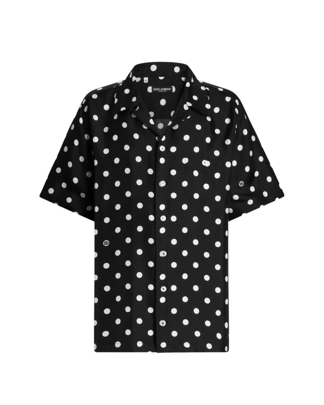 Dolce & Gabbana Black Chemise En Sergé De Soie À Pois for men