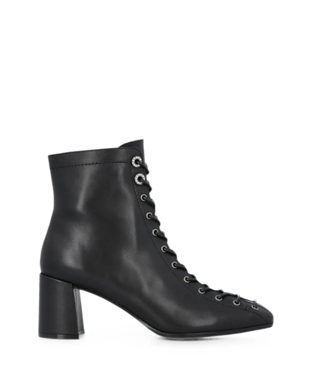 Pinko Black Lace-Up Leather Ankle Boots With Heel
