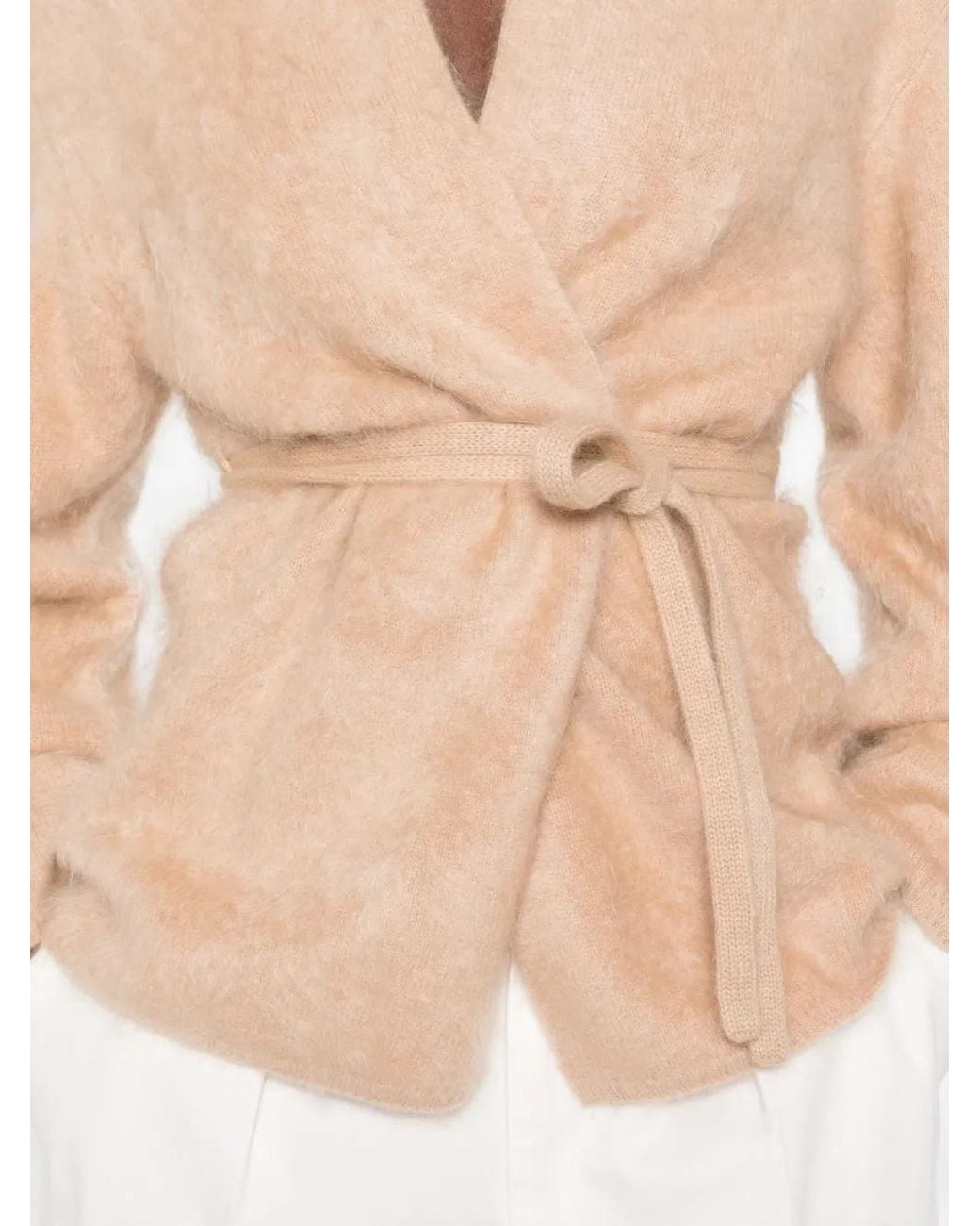 Soft Goat Natural Cardigan À Effet Brossé Et Coupe Portefeuilel