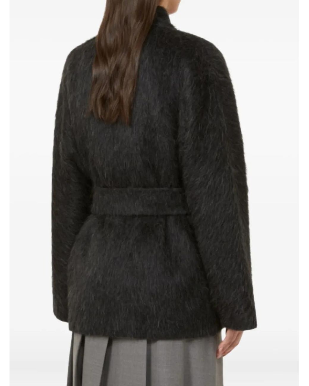 Max Mara Black Belted Brushed Coat