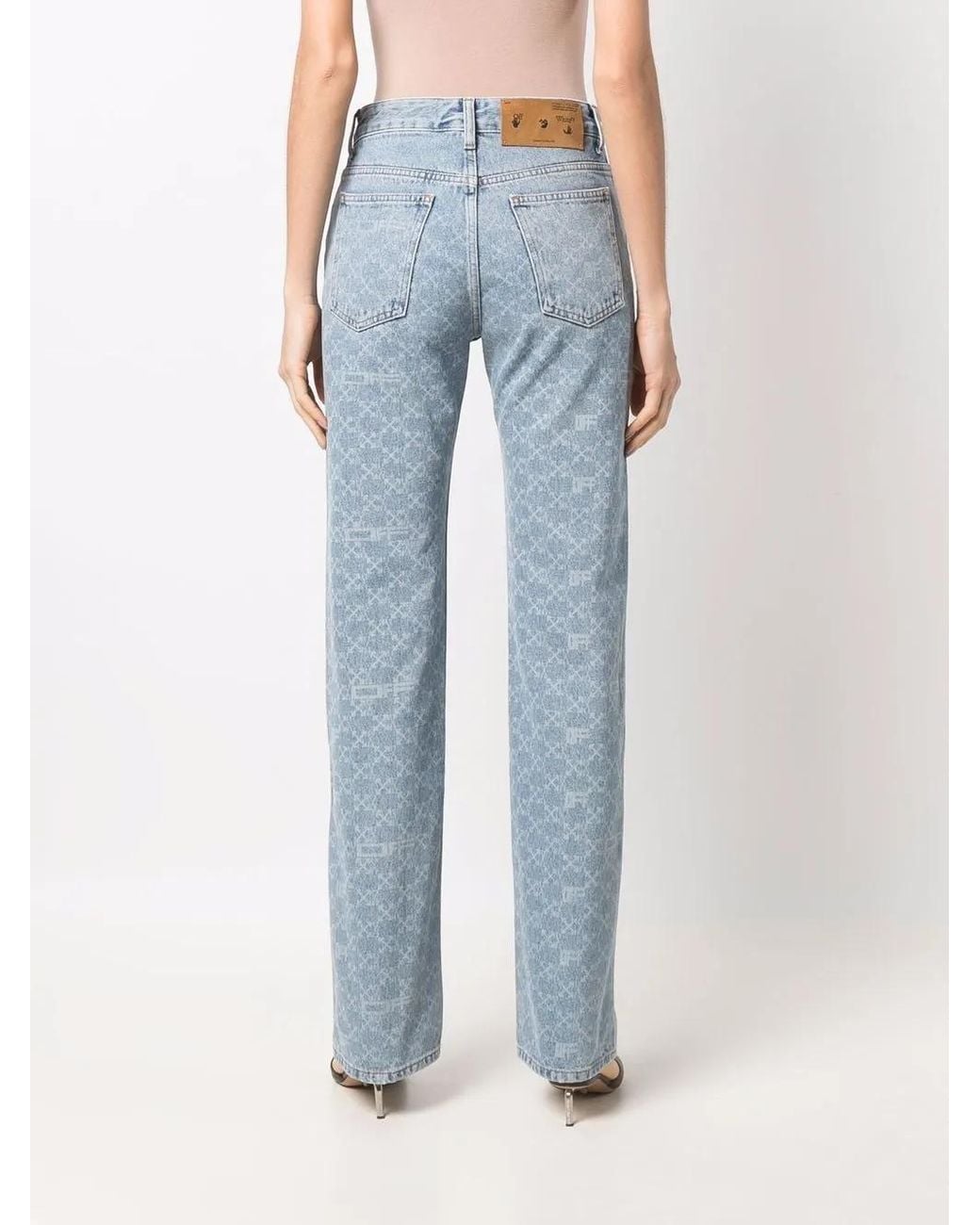 Off-White c/o Virgil Abloh Blue Monogram-print Straight Leg Jeans