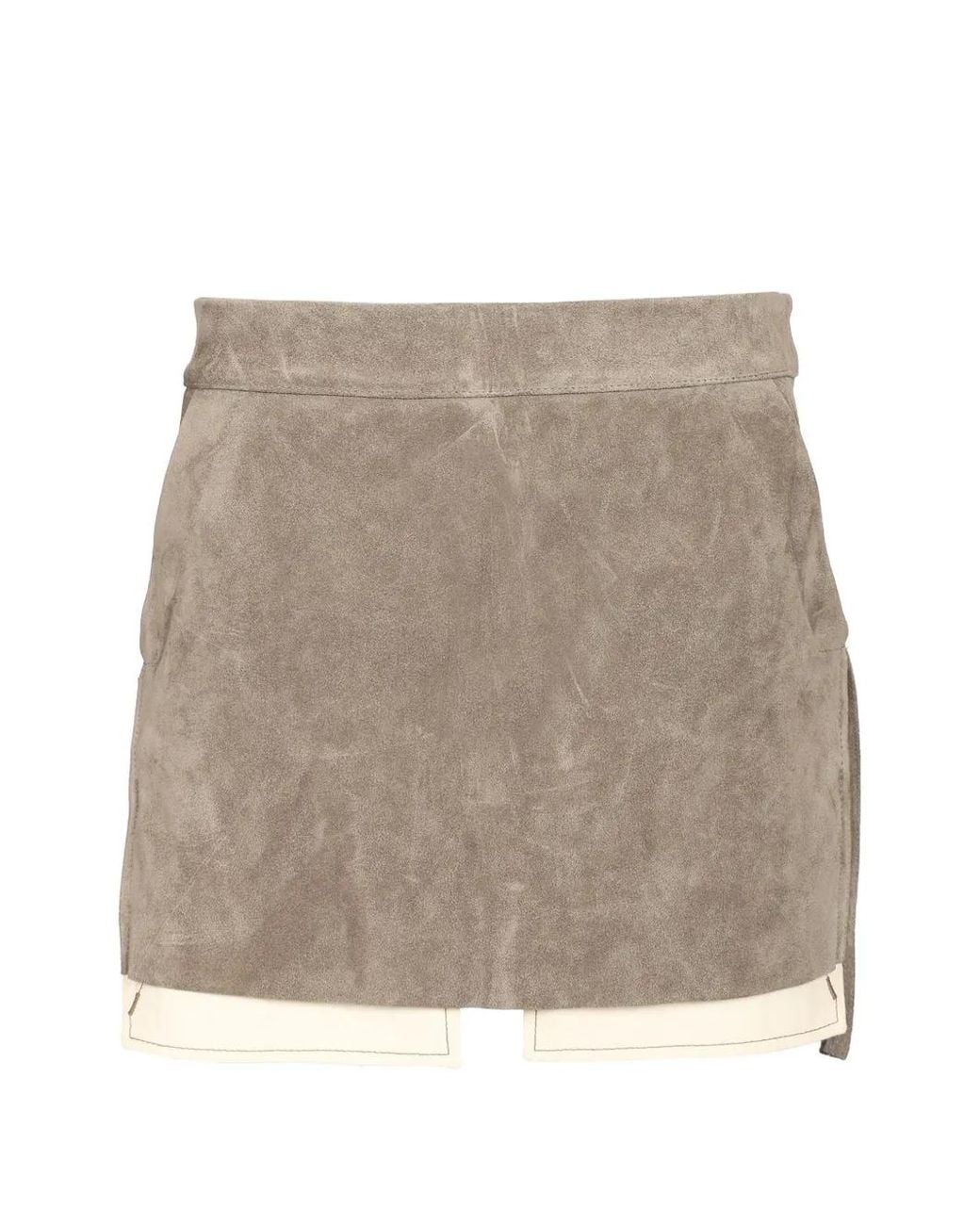 Rick Owens Natural Fog Cut Layered Suede Mini Skirt
