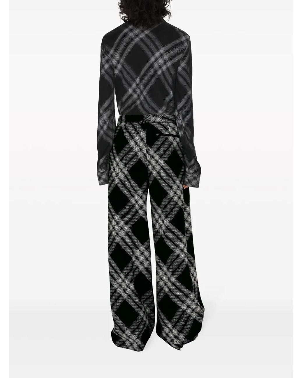 Burberry Black Double Pleated Checkered Palazzo Pants