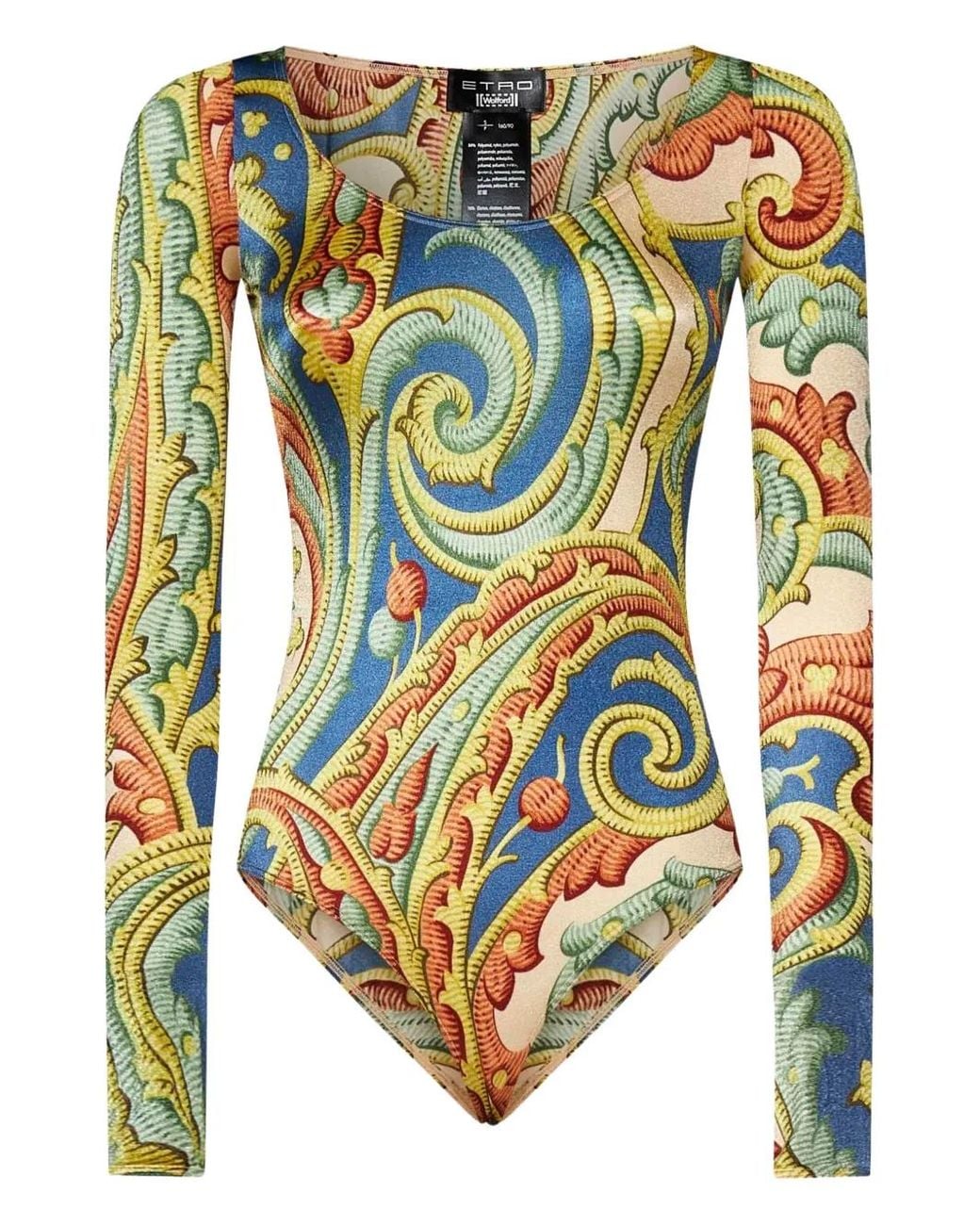 Wolford Blue Paisley-Print Long-Sleeve Bodysuit