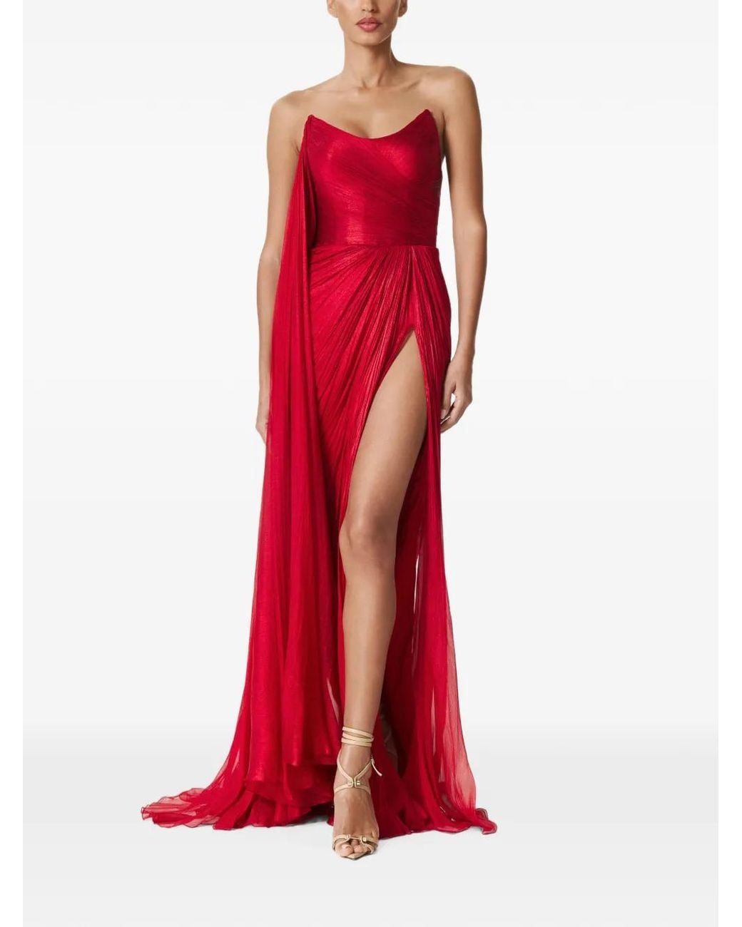 IRIS SERBAN Red Amaris Draped Silk Gown
