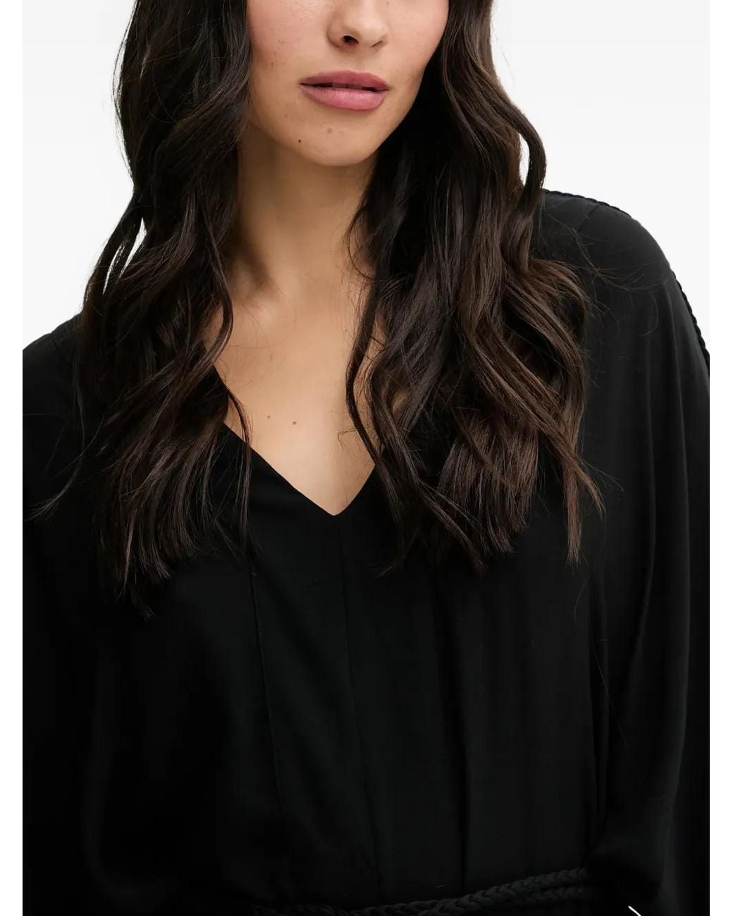 Chantelle Black Braided-Belt V-Neck Kaftan