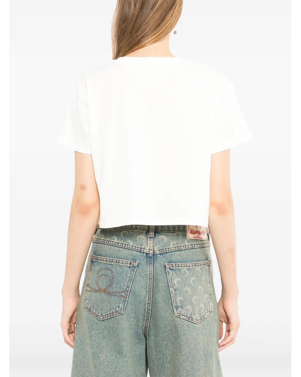 Melt White Horse-Print Cropped T-Shirt