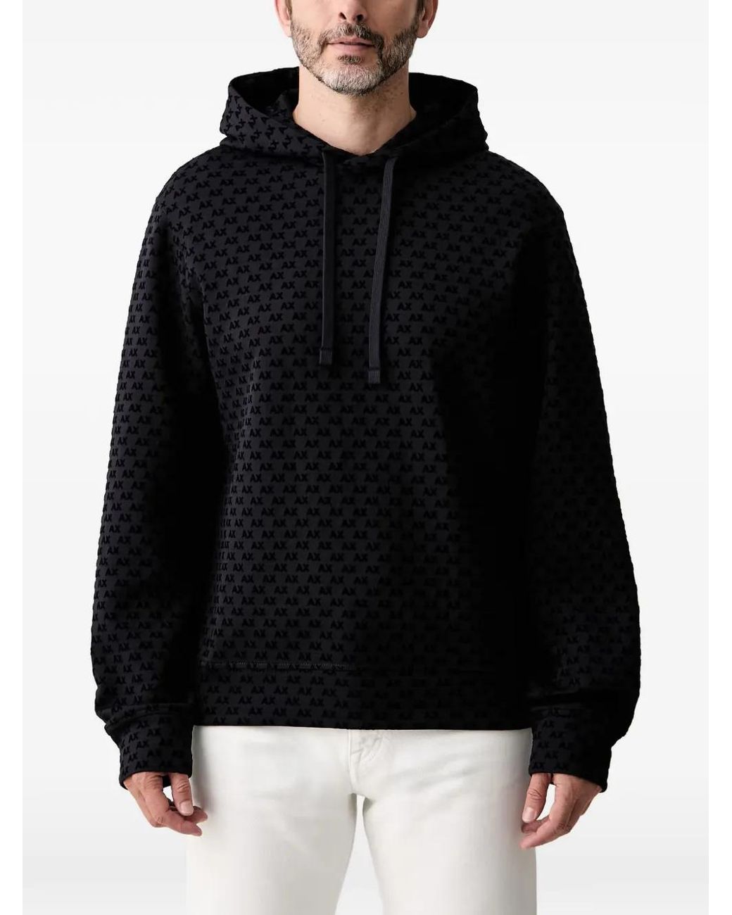 ARMANI EXCHANGE Black Hoodie À Motif Monogrammé for men