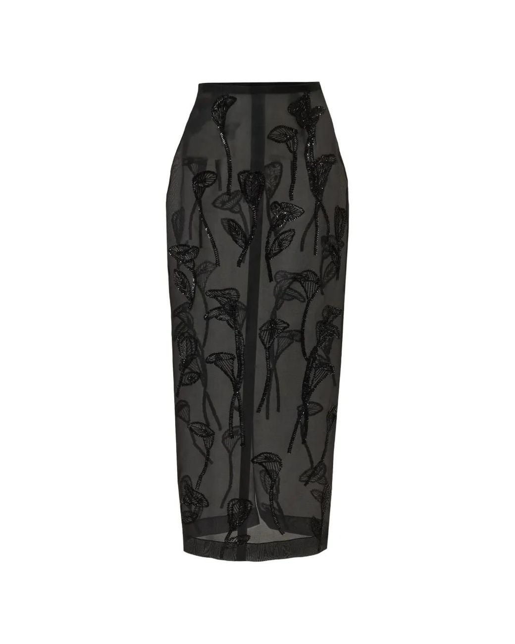 Carolina Herrera Black Embellished Silk Maxi Skirt